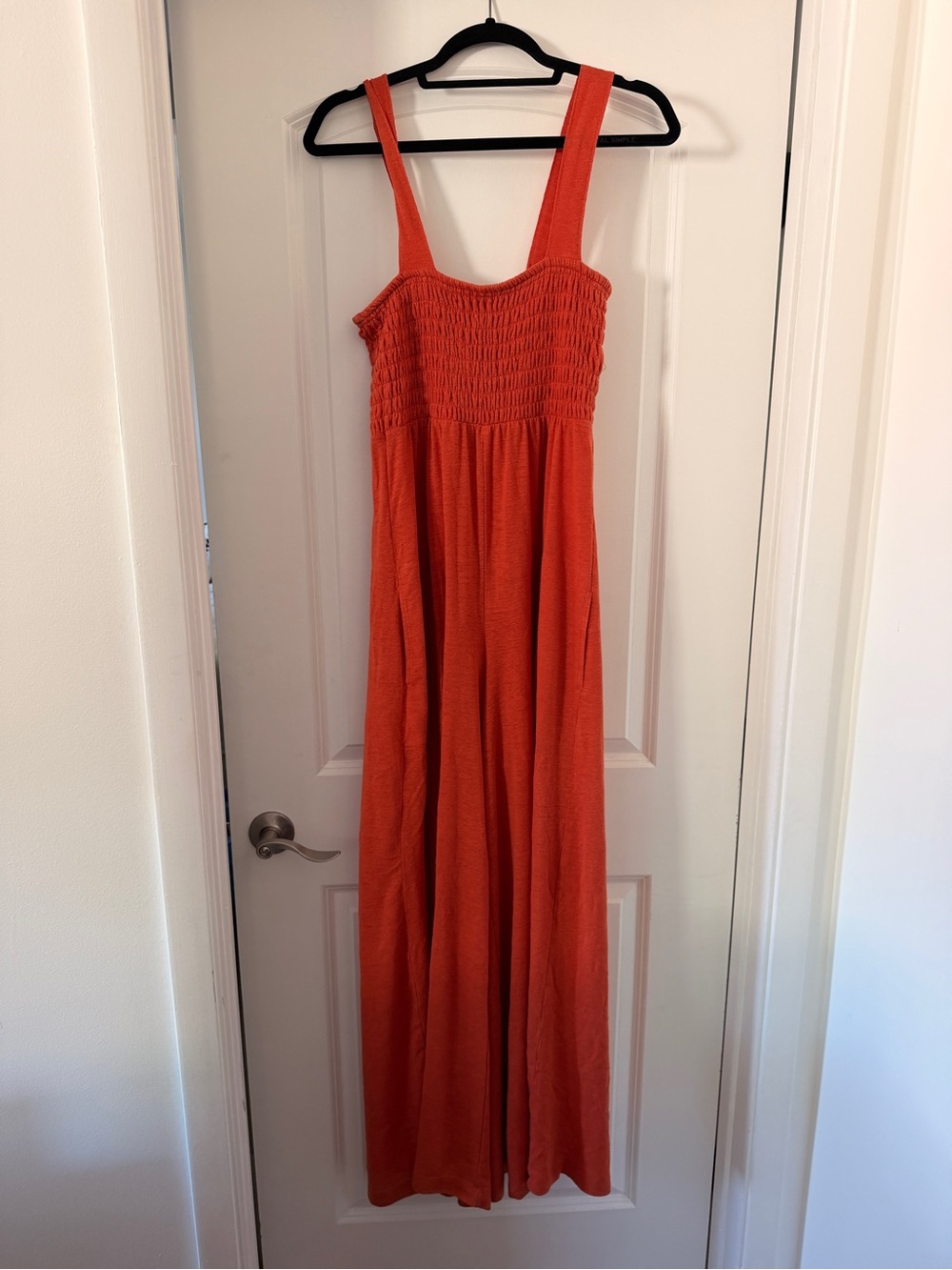 Free People Orange Smocked Wide-Strap Jumpsuit
